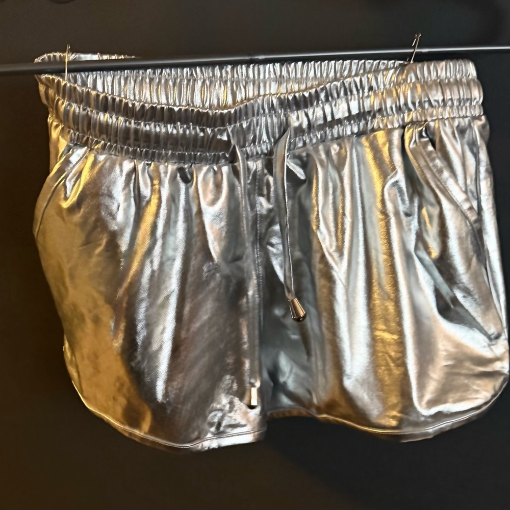 Metallic Silver Women's Athletic Shorts